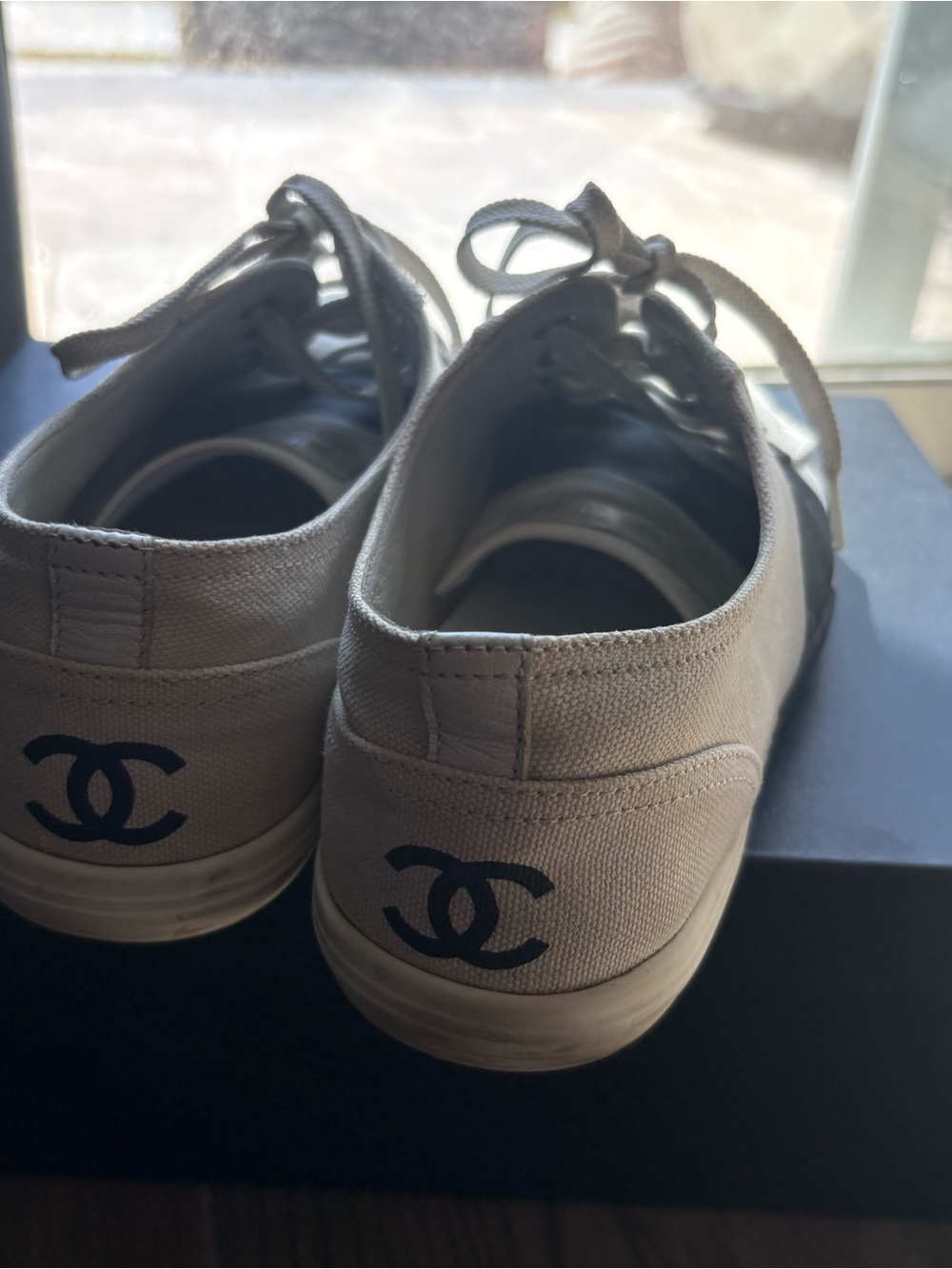 Chanel Woman Two-Tone Canvas Sneakers in White and Black FR 39, US 8.5